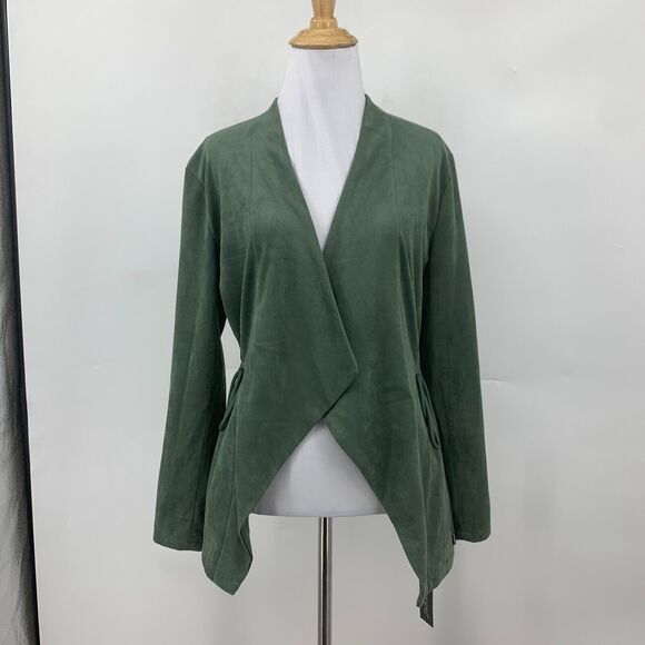 BlankNYC Jacket Womens XS Sage Vegan Suede Waterfall Lapel Drawstring Waist - Picture 2 of 15